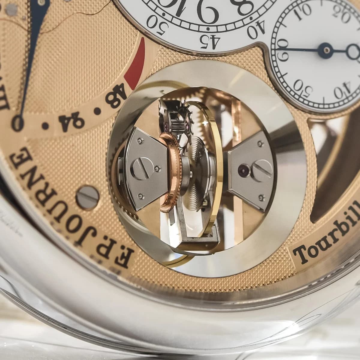 Three-quarter view on the wrist showing the horizontal tourbillon cage and asymmetric dial layout of the Reference TN