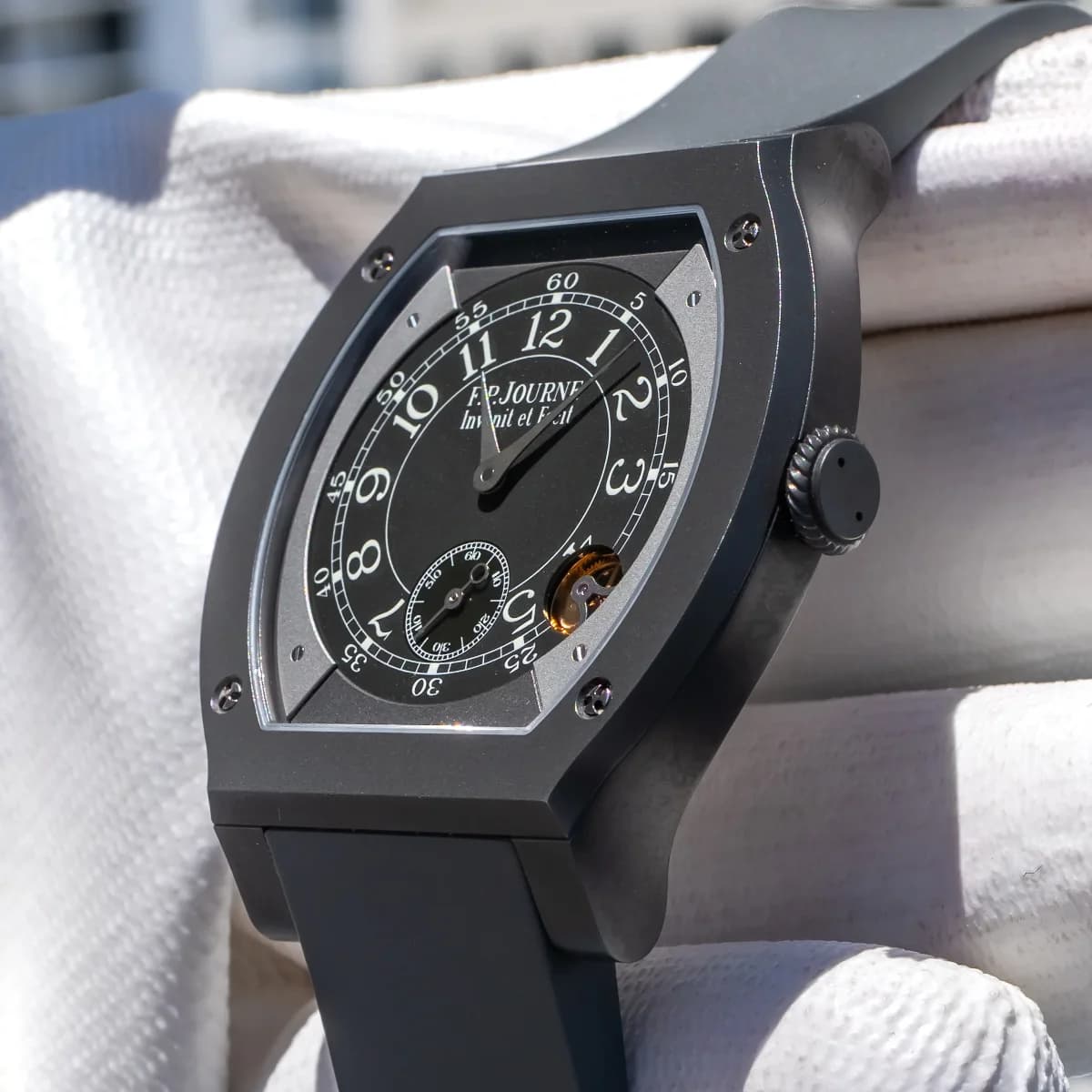 Titalyt Elegante on wrist, the matte anthracite finish against skin