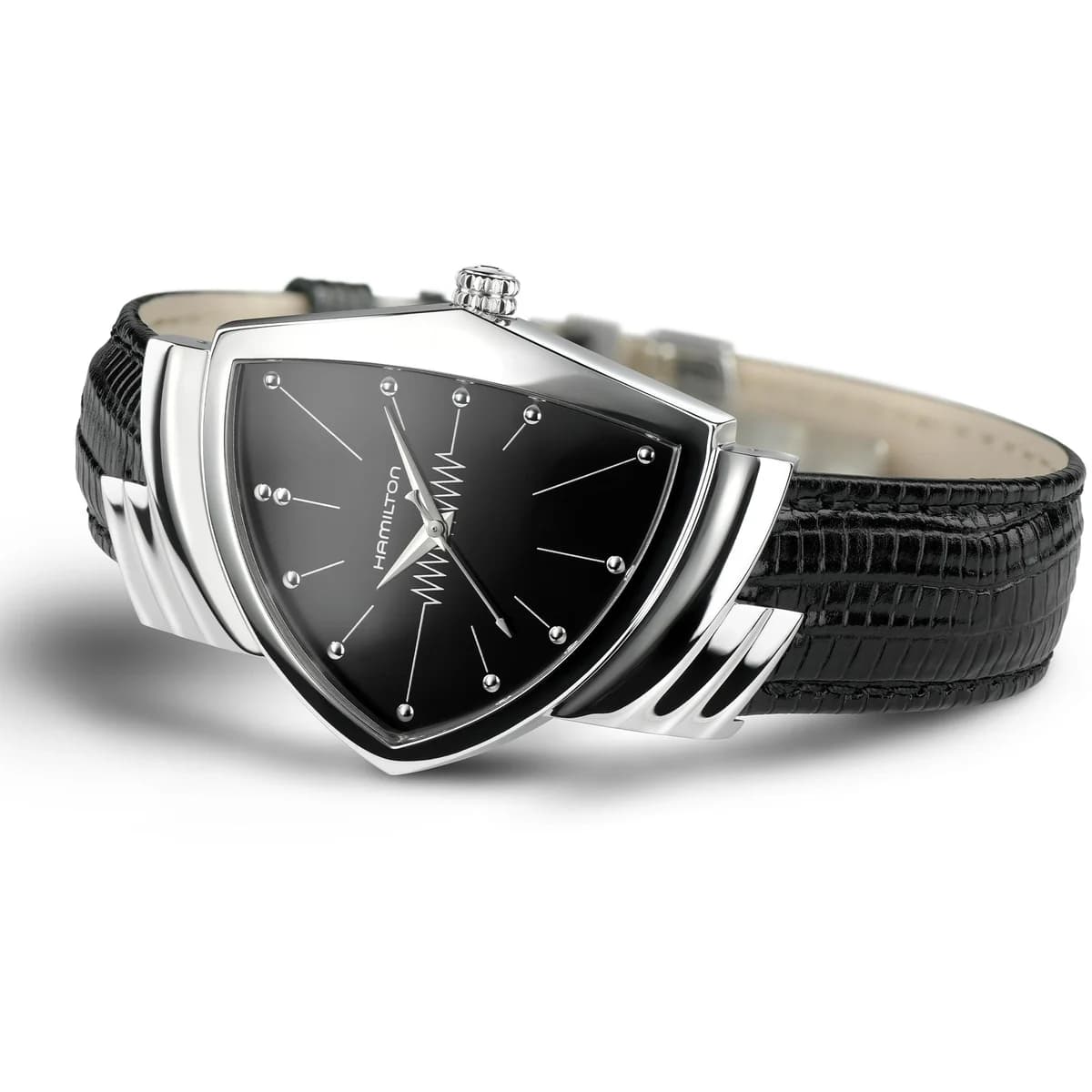 Three-quarter profile highlighting the layered lug structure and polished finishing