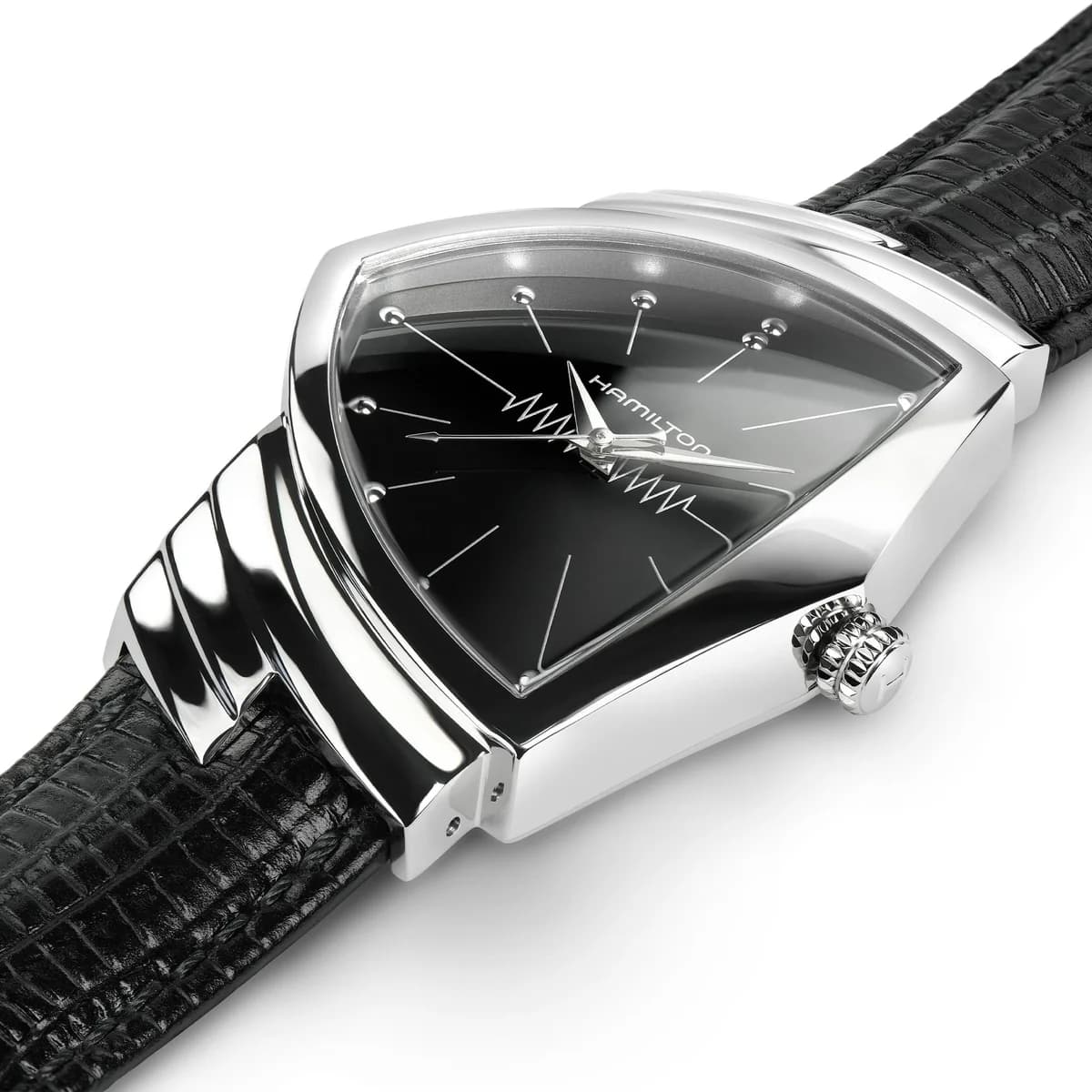 The Ventura from below, showing the asymmetric case sweep and strap attachment