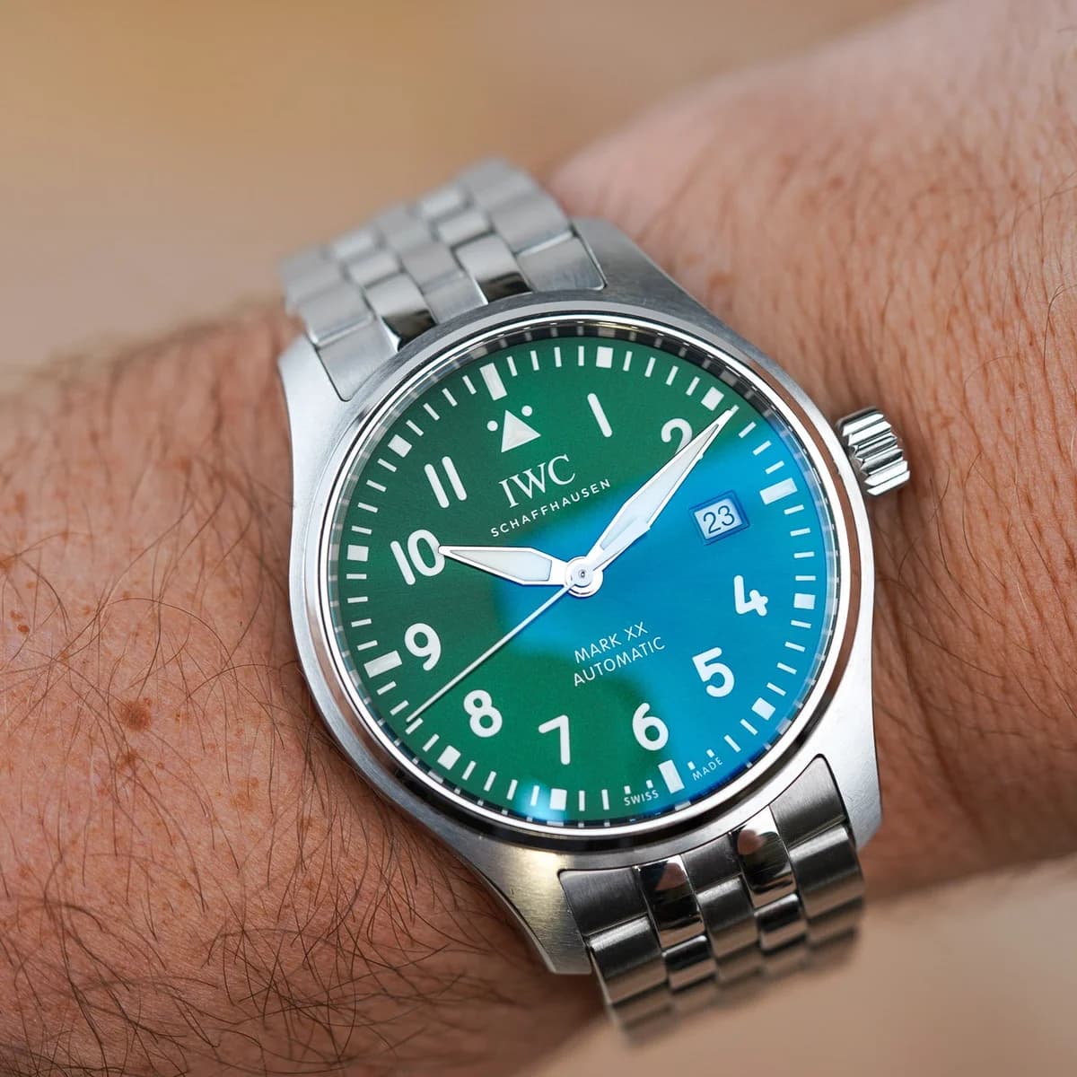 IWC Pilot Mark XX Green Dial detail 4