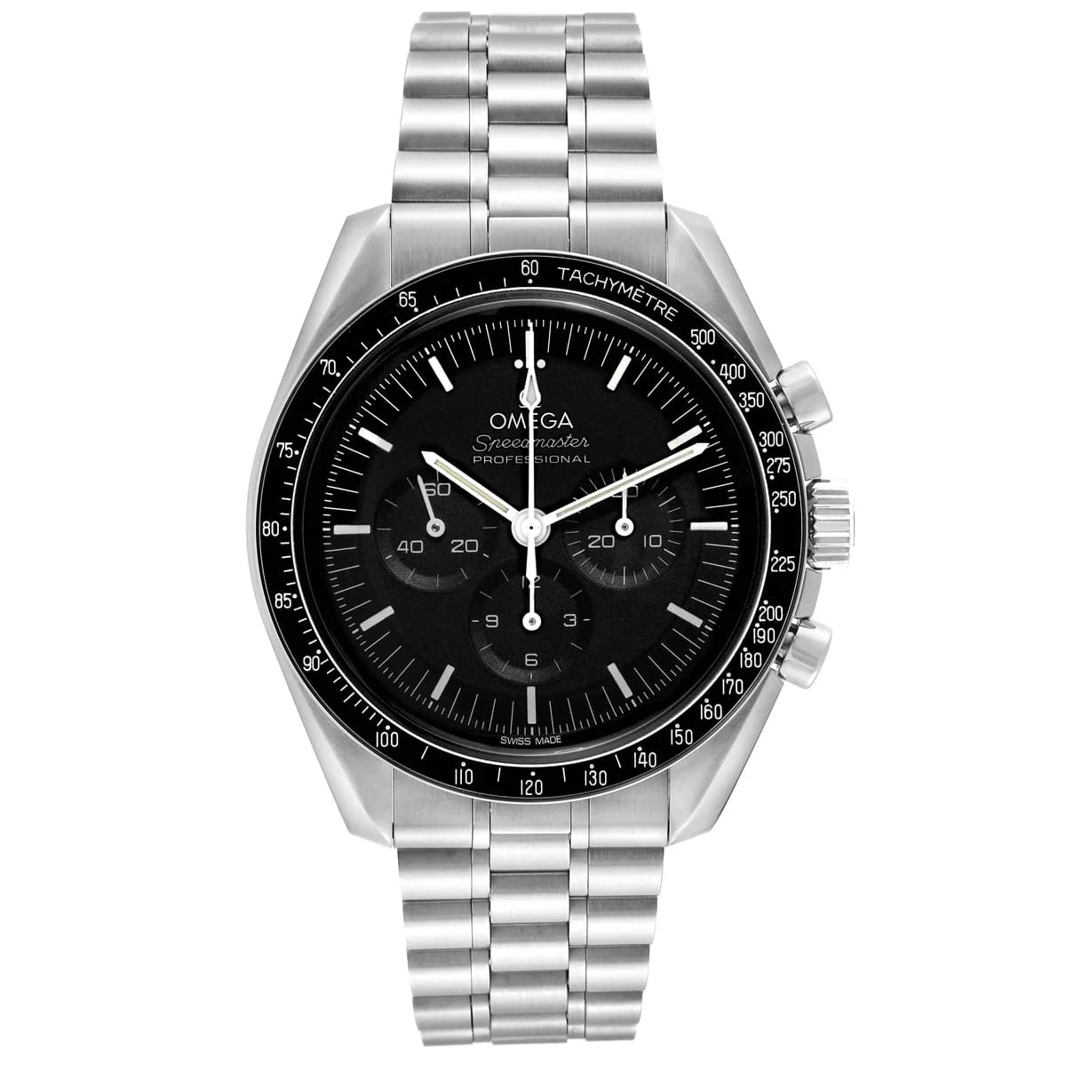 Side profile showing the 13.54mm case thickness, crown, and chronograph pushers