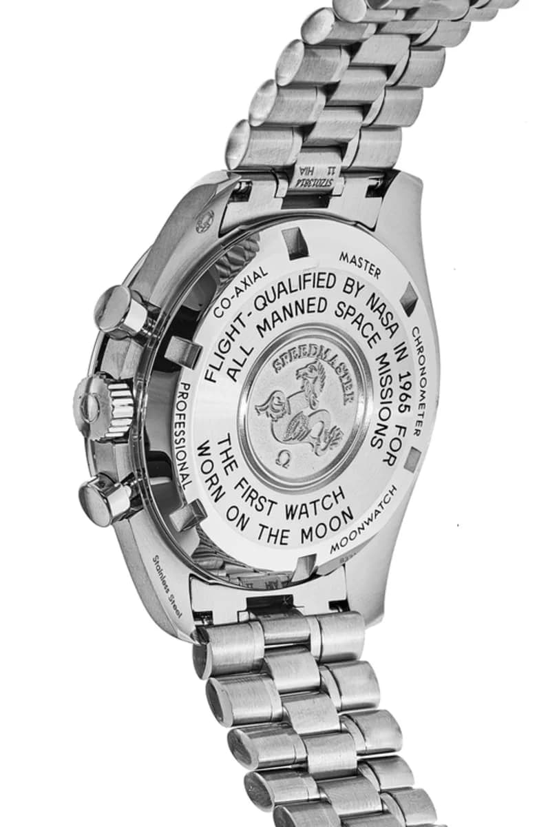 Caliber 3861 hand-wound co-axial movement with rhodium-plated bridges and 26 jewels
