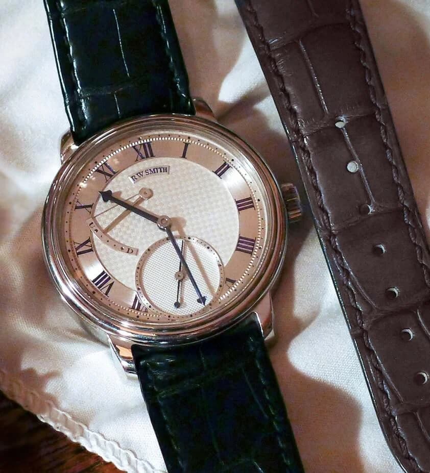 The Series 2 on wrist in 18K rose gold with black alligator strap. The 40mm case sits comfortably with the crown visible at three o'clock.