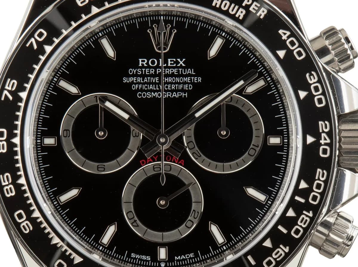 Black dial detail showing Chromalight indices and applied hour markers