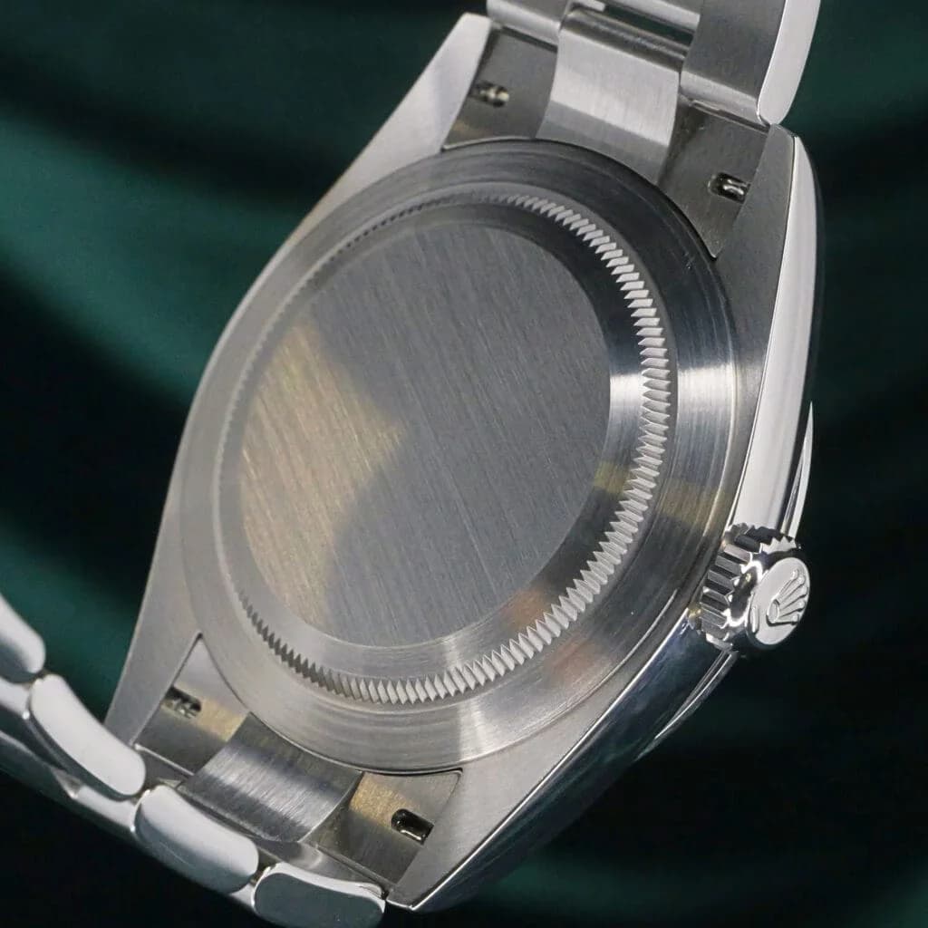 The Explorer from the right side showing the bracelet drape and case proportions at 40mm.
