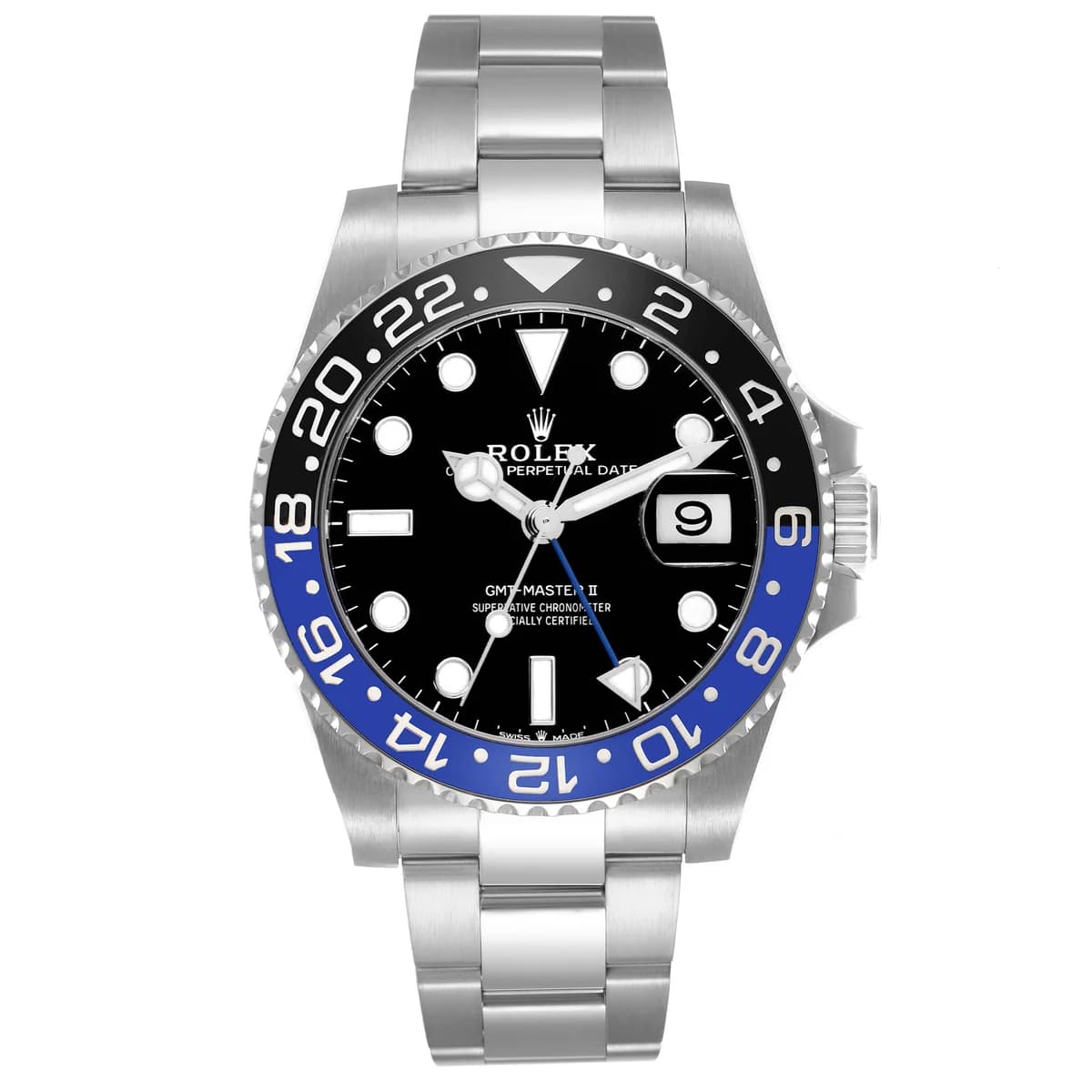 Cerachrom bezel closeup showing the crisp blue-to-black color transition. Single piece of ceramic, not two halves joined.